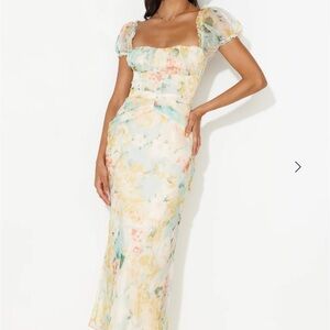 Hello Molly Orange and Green Sweetheart Puff Sleeve Gown